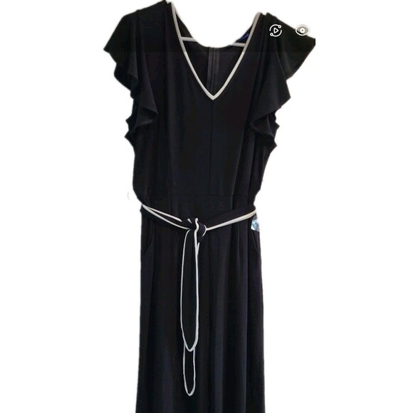 NWT $60 Apt 9 Black White Midi Cropped Wide Leg Ruffled  Sleeve Jumpsuit Sz S - Picture 2 of 12
